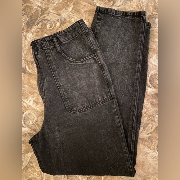 Forever 21 High Rise Loose Fit Straight Leg Black Women’s Jeans w/ Belt size 31 - Picture 3 of 7